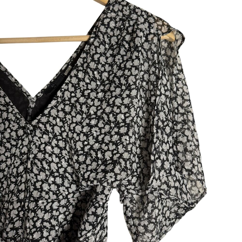 All Saints Ivy Gray Scatter Floral Print Belted Tie Waist A-Line Mini Dress Sz 2 - Picture 12 of 16
